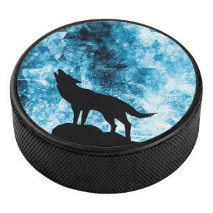 Howling Wolf Winter snowy blue smoke Abstract Hockey Puck