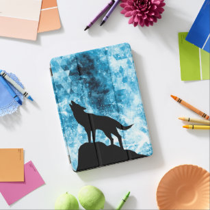 Howling Wolf Winter snowy blue smoke Abstract iPad Air Cover