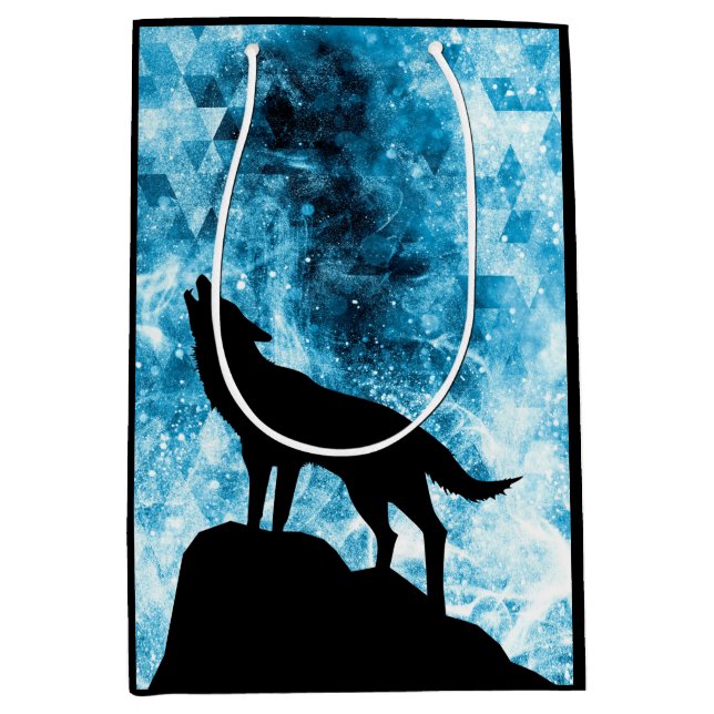 Howling Wolf Winter snowy blue smoke Abstract Medium Gift Bag (Front)