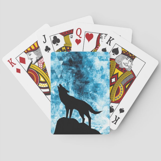 Howling Wolf Winter snowy blue smoke Abstract Playing Cards (Back)
