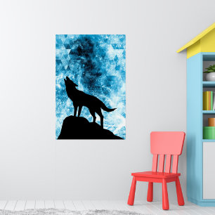 Howling Wolf Winter snowy blue smoke Abstract Poster