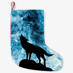 Howling Wolf Winter snowy blue smoke Abstract Small Christmas Stocking