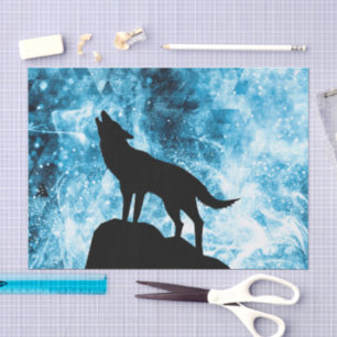 Howling Wolf Winter snowy blue smoke Abstract Tissue Paper