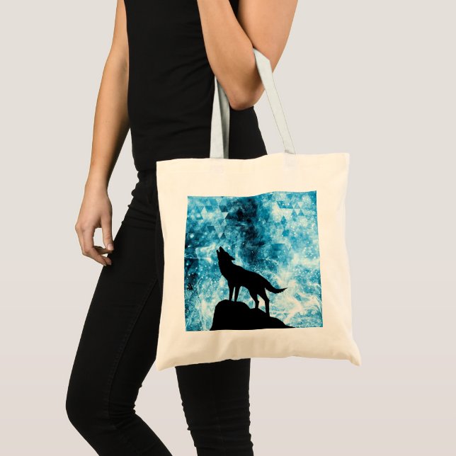 Howling Wolf Winter snowy blue smoke Abstract Tote Bag (Front (Product))