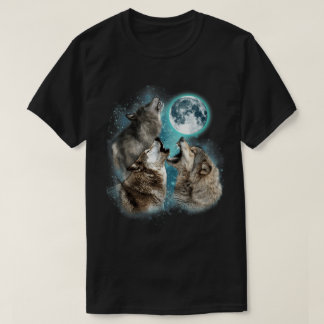Howling Wolves Full Moon Forest Night Art Tee