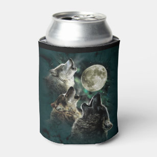 Howling Wolves Full Moon Starry Sky Can Cooler