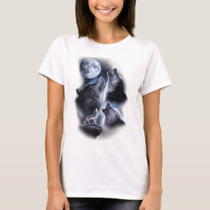 Howling wolves in the full moon moonlight with sta T-Shirt