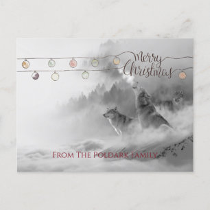 Howling wolves In Winter Snow Merry Christmas Holiday Postcard