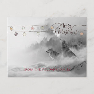 Howling wolves In Winter Snow Merry Christmas Holiday Postcard