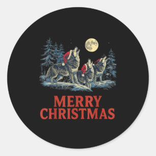 Howling Wolves Merry Christmas Holiday Design Classic Round Sticker