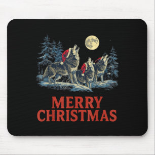 Howling Wolves Merry Christmas Holiday Design  Mouse Pad