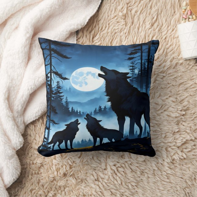 Howling Wolves Under Full Moon.  Cushion (Blanket)