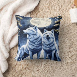 Howling Wolves Under Moonlight. Cushion