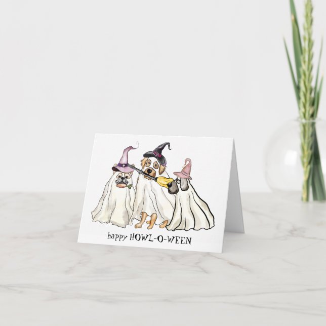 HOWLoween Cute Dog Ghosts Happy Halloween Holiday Card (Front)