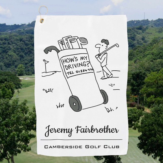 How's My Driving? Funny Golf Cartoon Towel (Creator Uploaded)