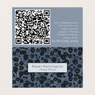 HQ Code Modern Floral Fold Business Card Dark Blue