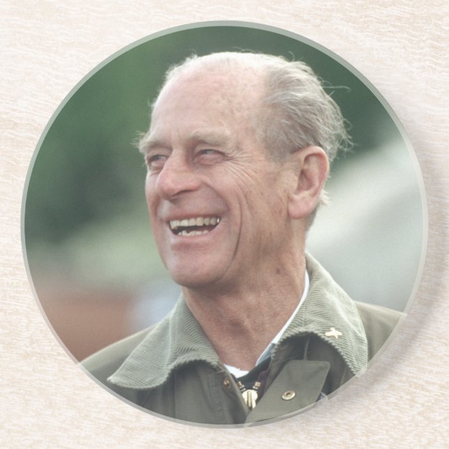 HRH Prince Philip laughing Coaster (Front)