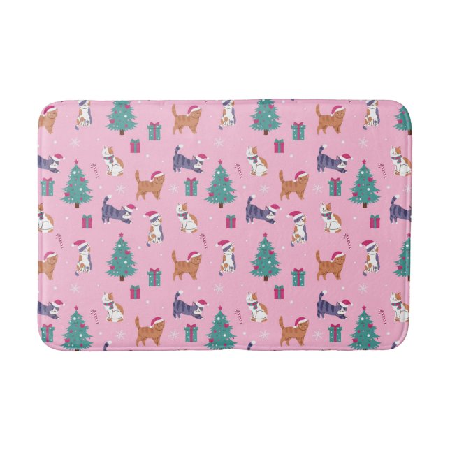 hristmas Cats and Trees Holiday Pattern Bath Mat (Front)