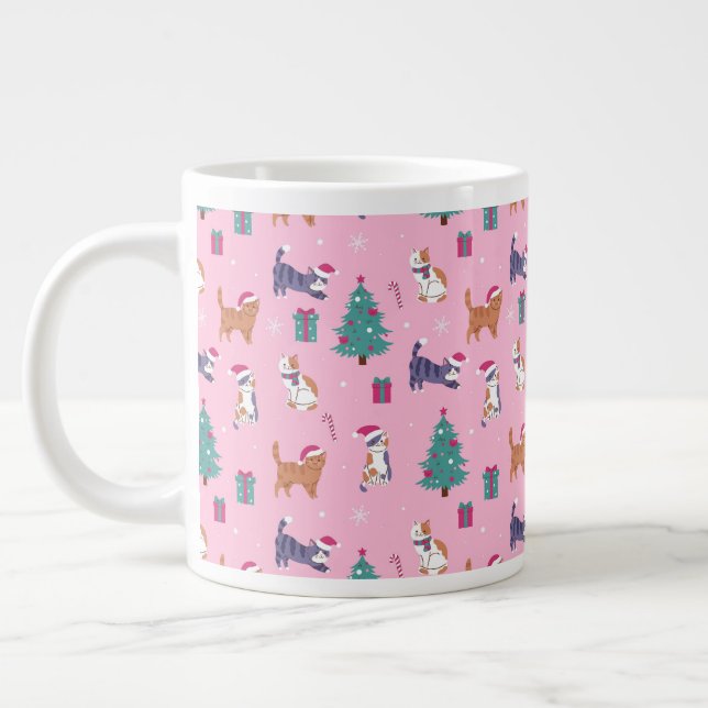 hristmas Cats and Trees Holiday Pattern Large Coffee Mug (Left)