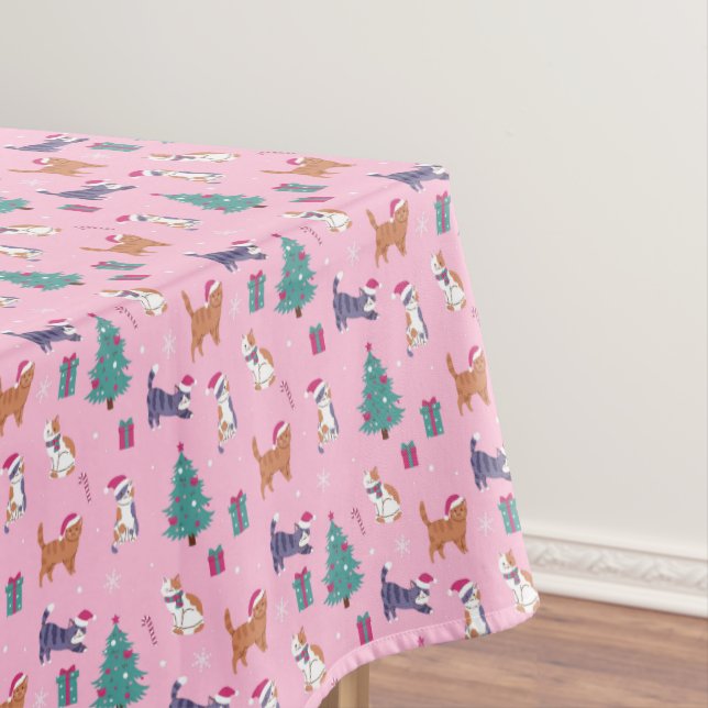 hristmas Cats and Trees Holiday Pattern Tablecloth (In Situ)