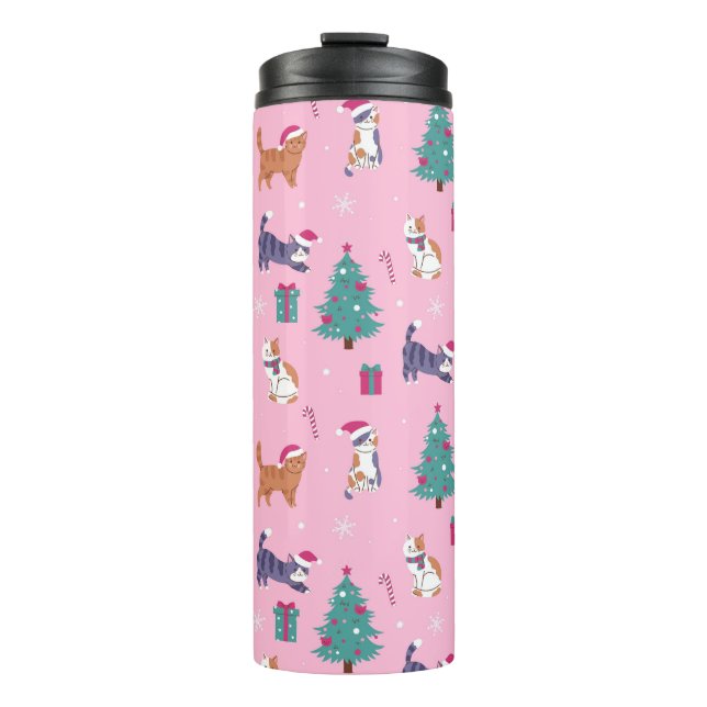 hristmas Cats and Trees Holiday Pattern Thermal Tumbler (Front)