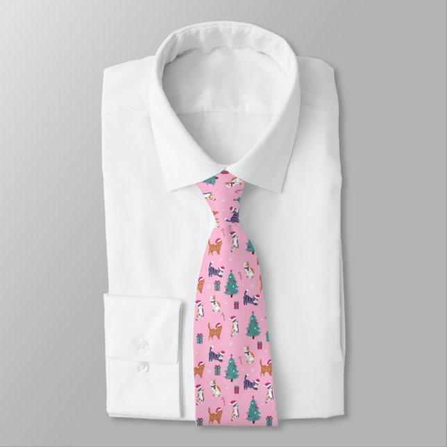hristmas Cats and Trees Holiday Pattern Tie (Tied)