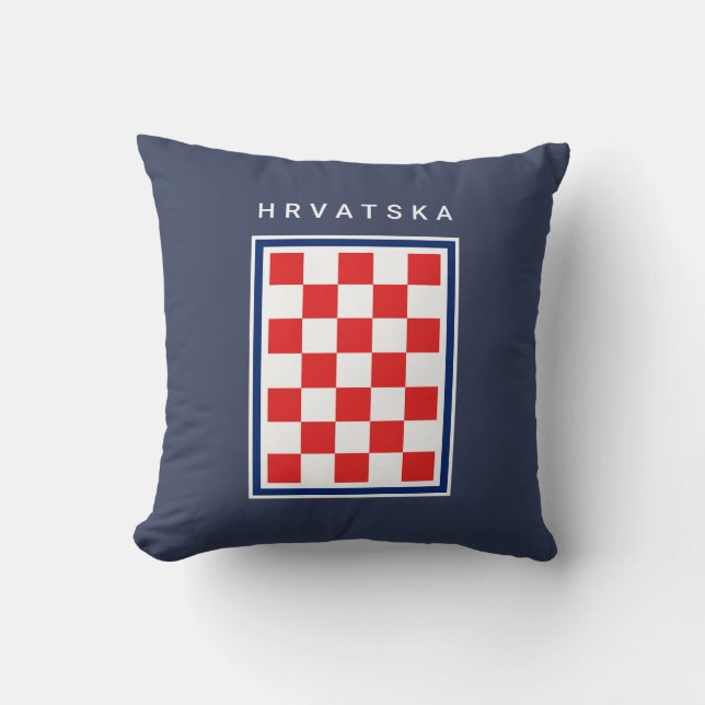 Hrvatska Checker Blue Border Cushion (Front)