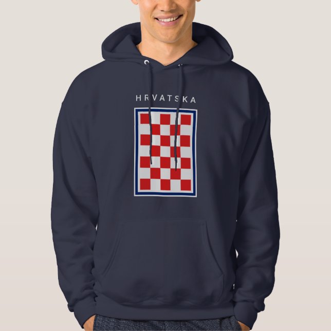 Hrvatska Checker Blue Border Hoodie (Front)