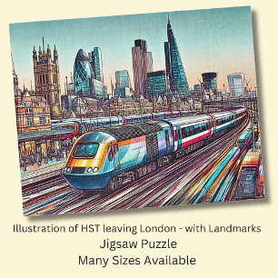 HST Train Leaving London + Landmarks Illustration  Jigsaw Puzzle