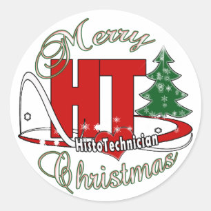 HT MERRY CHRISTMAS HISTO TECHNICIAN CLASSIC ROUND STICKER