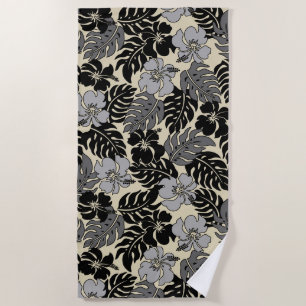 Huakini Bay Hawaiian Hibiscus Floral- Black Beach Towel