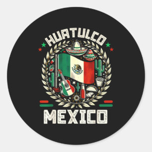 Huatulco souvenir mexico flag cinco de mayo classic round sticker