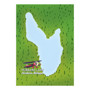 Hubbard lake Northern Michigan lake map Photo Print