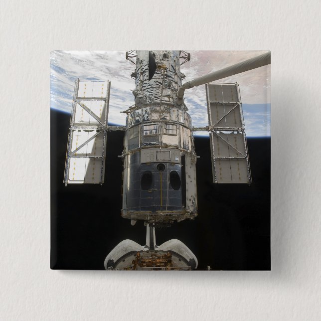 Hubble Space Telescope in Atlantis cargo bay 15 Cm Square Badge (Front)