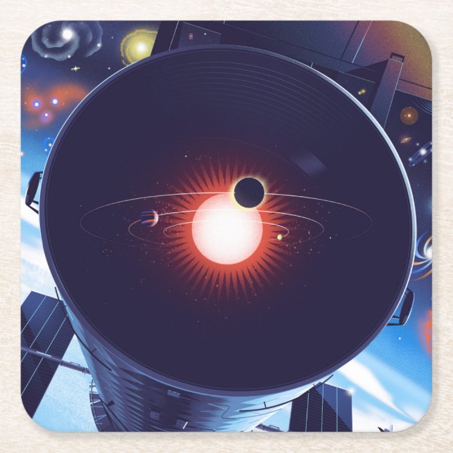 Hubble Space Telescope Poster. Square Paper Coaster (Front)