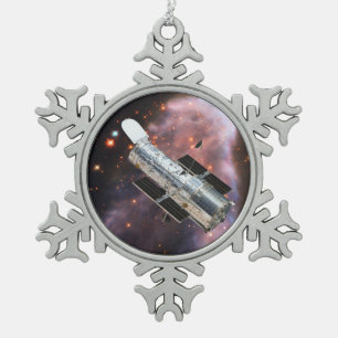 Hubble Space Telescope Snowflake Pewter Christmas Ornament
