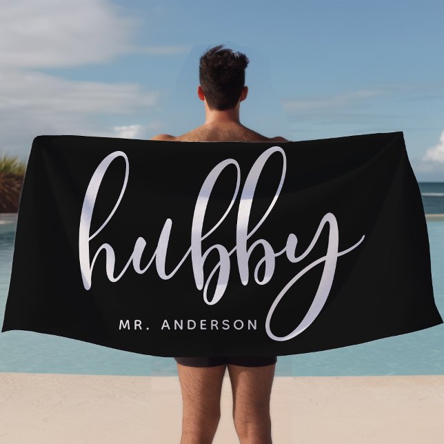 Hubby Black And White Newlywed Groom Beach Towel (Creator Uploaded)
