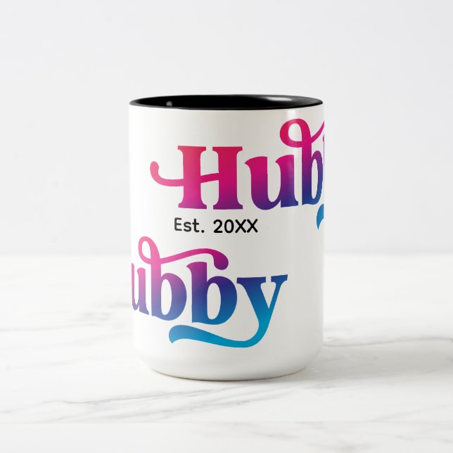 Hubby Couple Wedding Anniversary Custom Colourful Two-Tone Coffee Mug (Center)