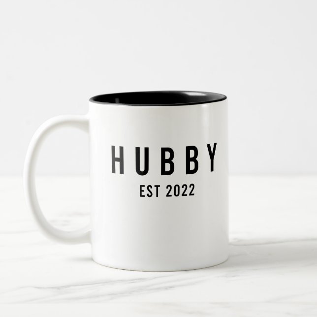 Hubby Est 2022 Groom To Be Bachelorette Party Two-Tone Coffee Mug (Left)