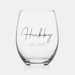 Hubby est 2024 Newlywed Gift Stemless Wine Glass