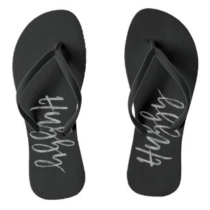 Hubby Flip Flops with Silver Foil Typography