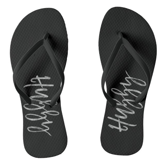 Hubby Flip Flops with Silver Foil Typography (Footbed)