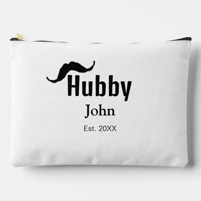 Hubby husband add name date year moustache simple  accessory pouch (Front)