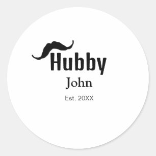 Hubby husband add name date year moustache simple classic round sticker
