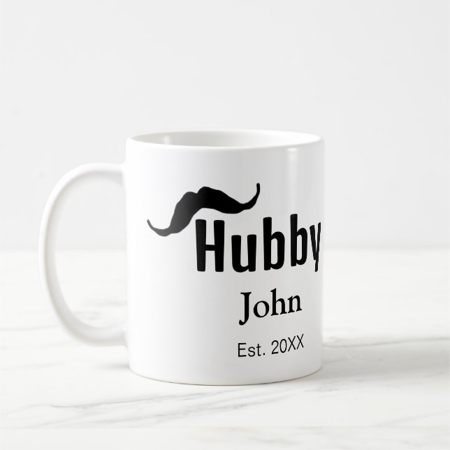Hubby husband add name date year moustache simple  coffee mug (Left)
