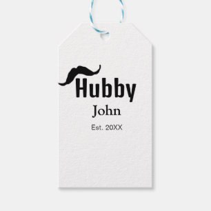 Hubby husband add name date year moustache simple gift tags
