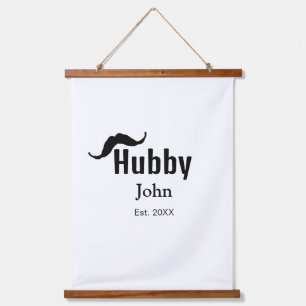 Hubby husband add name date year moustache simple hanging tapestry