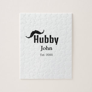 Hubby husband add name date year moustache simple jigsaw puzzle