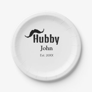 Hubby husband add name date year moustache simple paper plate