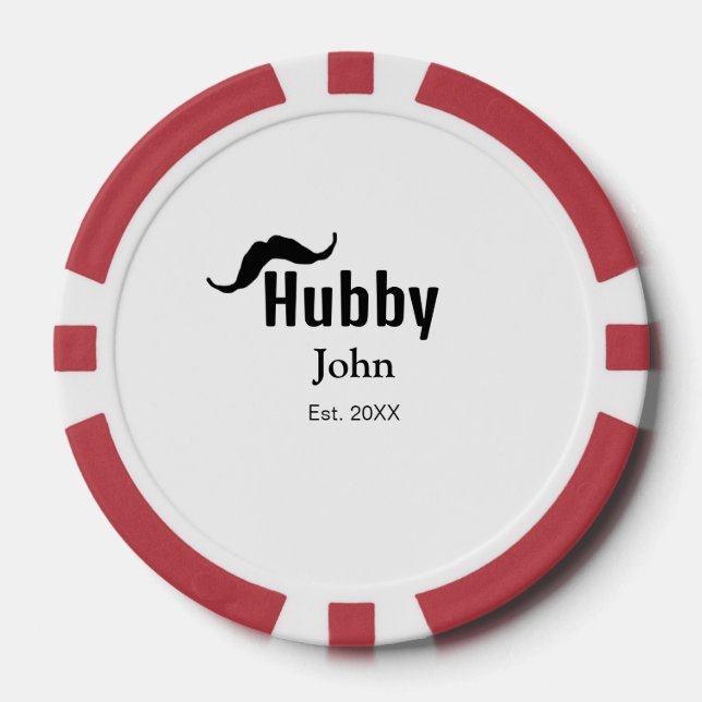 Hubby husband add name date year moustache simple  poker chips (Front)